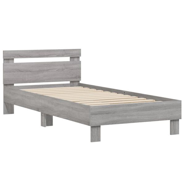 vidaXL Bed Frame without Mattress with Headboard Grey Sonoma 75x190 cm Small Single