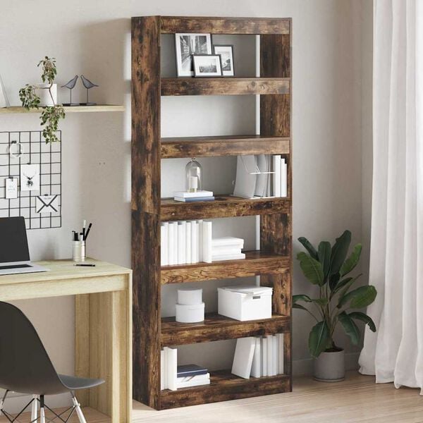 vidaXL Book Cabinet Smoked Oak 80 x 30 x 198 cm Engineered Wood