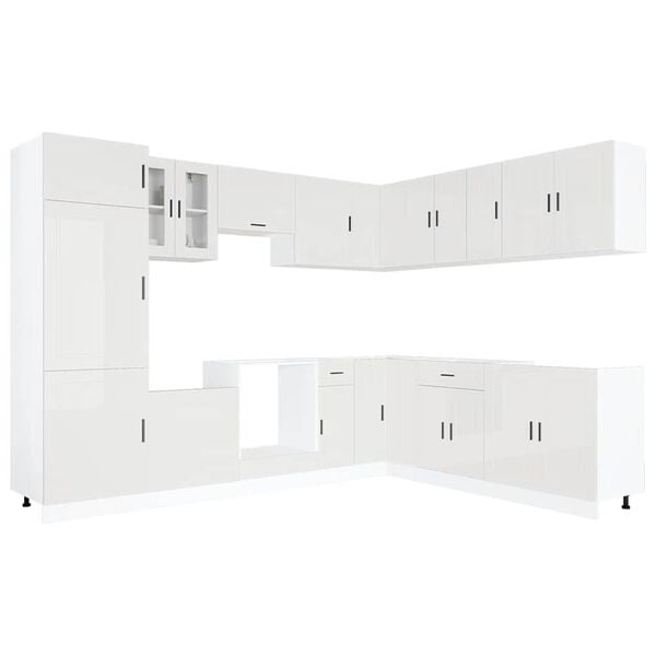 vidaXL 14 Piece Kitchen Cabinet Set Porto Gloss White Engineered Wood