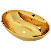 vidaXL Wash Basin with Overflow 58.5x39x21 cm Ceramic Gold