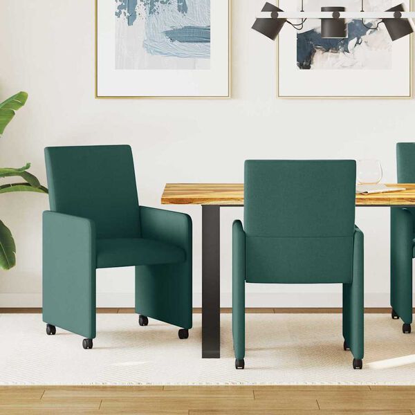 vidaXL Dining Chairs with Wheels 2 pcs Dark green 57 x 66 x 94 cm