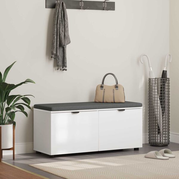 vidaXL Hall Bench with Cushion with Storage White 100 x 38 x 46 cm
