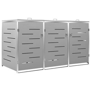 vidaXL Triple Wheelie Bin Shed 207x77.5x115 cm Stainless Steel