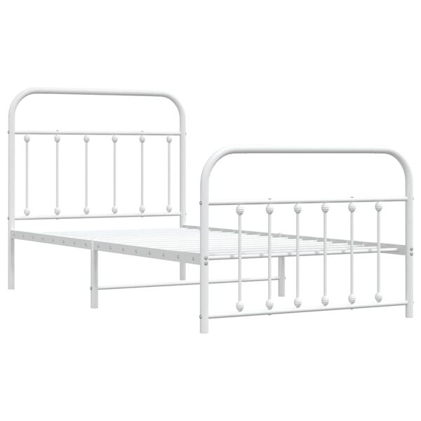 vidaXL Metal Bed Frame without Mattress with Footboard White 100x190cm