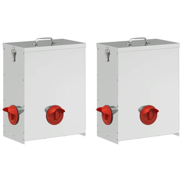 vidaXL Chicken Feeder 2 pcs Silver 32.5 x 20.5 x 43 cm