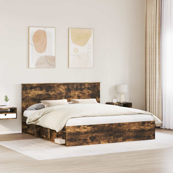 vidaXL Bed Frame Smoked Oak 180 x 200 cm Solid Pine Wood