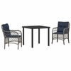 vidaXL Garden Dining Set with Cushion 3 pcs Grey and Black Rattan