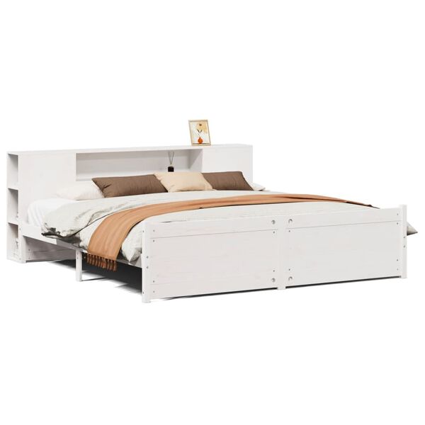 vidaXL Bookcase Bed without Mattress White 180x200cm Super King Solid Wood Pine