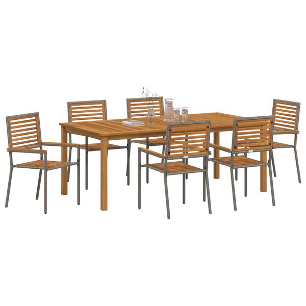 vidaXL Garden Dining Set 7 pcs Grey Poly rattan