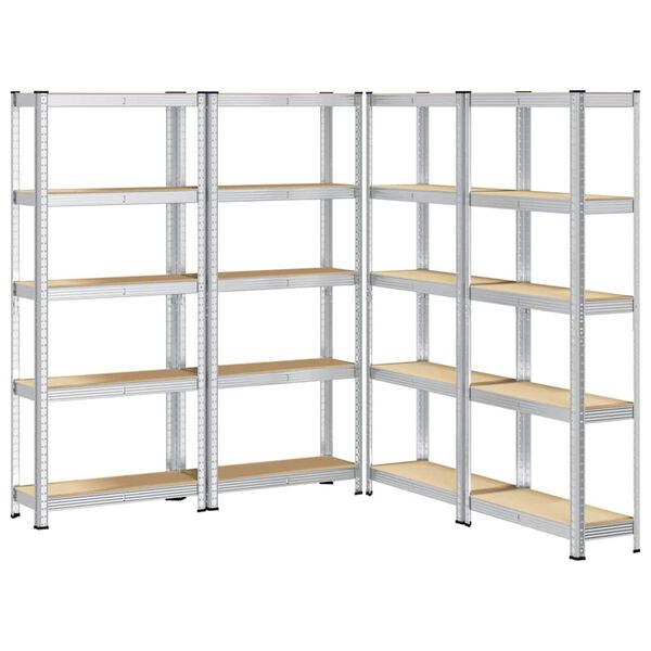 vidaXL 5-Layer Storage Shelves 4 pcs Silver Steel&Engineered Wood