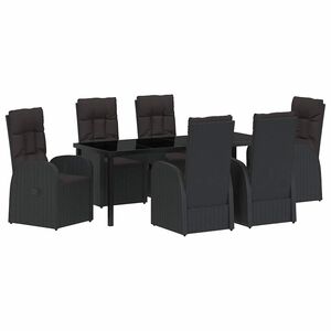 vidaXL Garden Dining Set with Cushion 7 pcs Black Poly Rattan