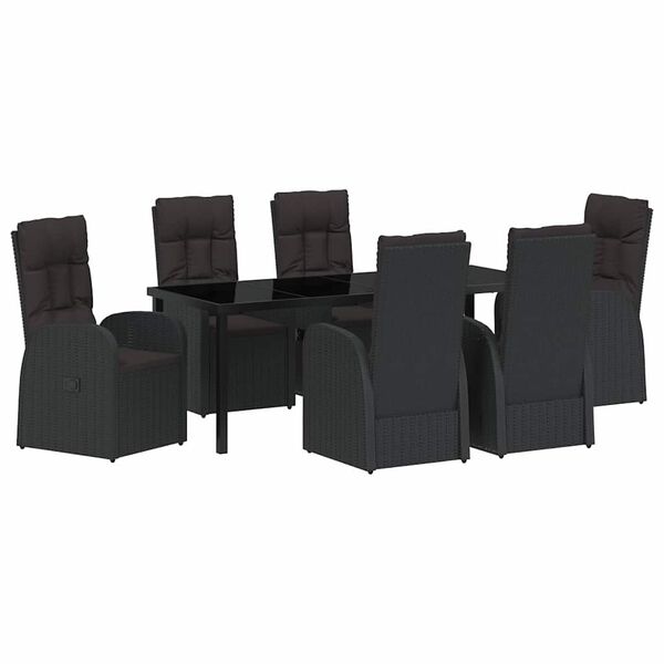 vidaXL Garden Dining Set with Cushion 7 pcs Black Poly Rattan