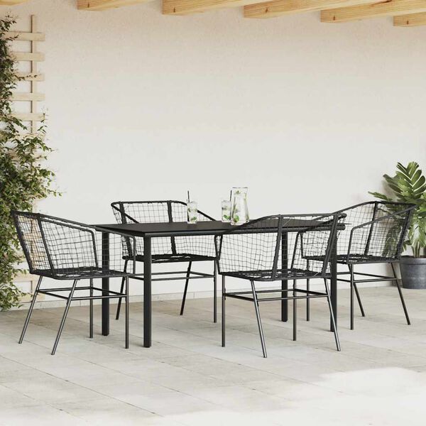 vidaXL 5 Piece Garden Dining Set Black Poly Rattan Glass