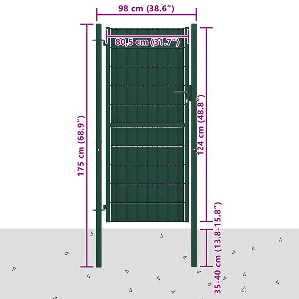 vidaXL Fence Gate PVC and Steel 100x124 cm Green