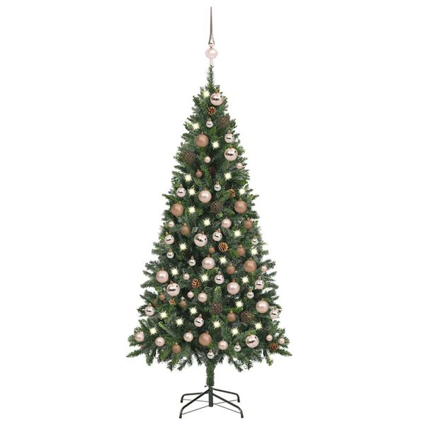 vidaXL Artificial Pre-lit Christmas Tree with Ball Set&Pine Cones 180 cm