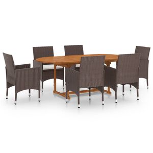 vidaXL 7 Piece Garden Dining Set with Cushions Brown