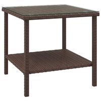 vidaXL Side Table Brown 45x45x45 cm Poly Rattan and Tempered Glass