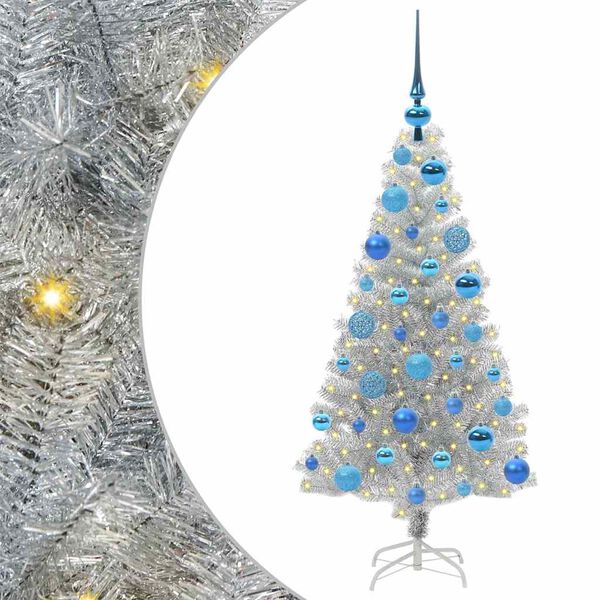 vidaXL Christmas Tree with 150 LEDs with Stand Silver 120 cm PET