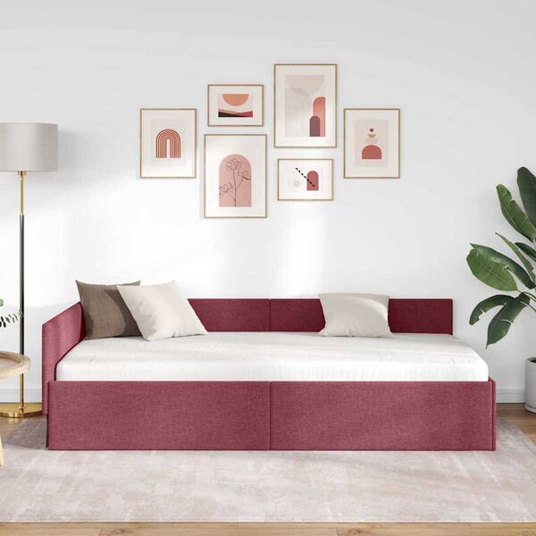 vidaXL Corner Bed Frame with Headboard Wine Red 100 cm x 200 cm Velvet