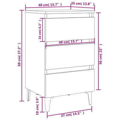 vidaXL Bed Cabinets with Metal Legs 2 pcs Brown Oak 40x35x69 cm