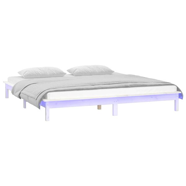 vidaXL LED Bed Frame without Mattress White 120x190 cm Small Double Solid Wood