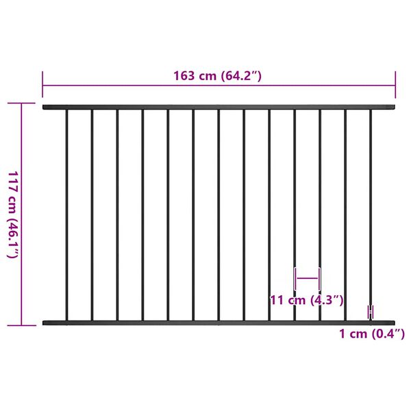 vidaXL Fence Panel Powder-coated Steel 1.7x1.17 m Black