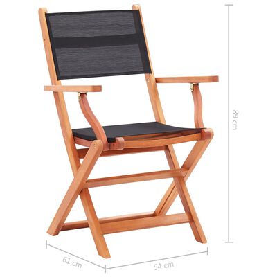 vidaXL Folding Garden Chairs 2 pcs Black Solid Eucalyptus Wood and Textilene