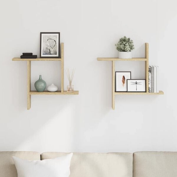 vidaXL Wall Shelves 2 pcs Sonoma Oak 50x12x50 cm Engineered Wood