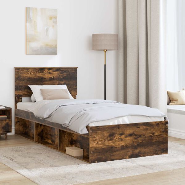 vidaXL Bed Frame with Headboard Smoked Oak 75 x 190 cm Engineered wood