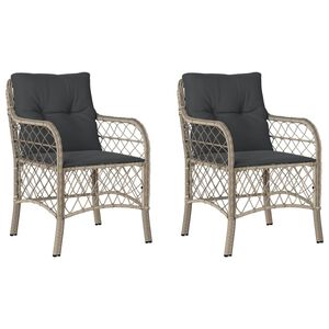 vidaXL Garden Chairs with Cushions 2 pcs Light Grey Poly Rattan