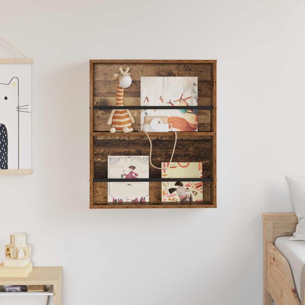 vidaXL Magazine Rack Old Wood 60 x 12 x 70 cm Engineered Wood