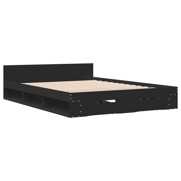 vidaXL Bed Frame with Drawers without Mattress Black 140x190 cm