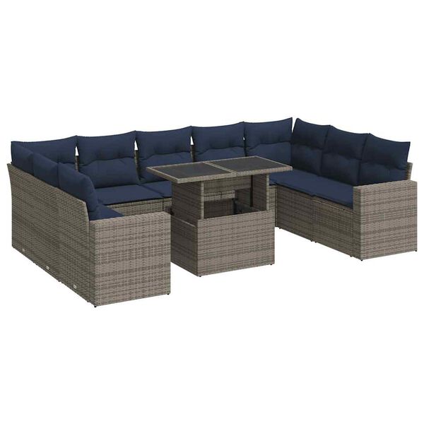 vidaXL 10 Piece Garden Sofa Set with Cushions Grey Poly Rattan Acacia