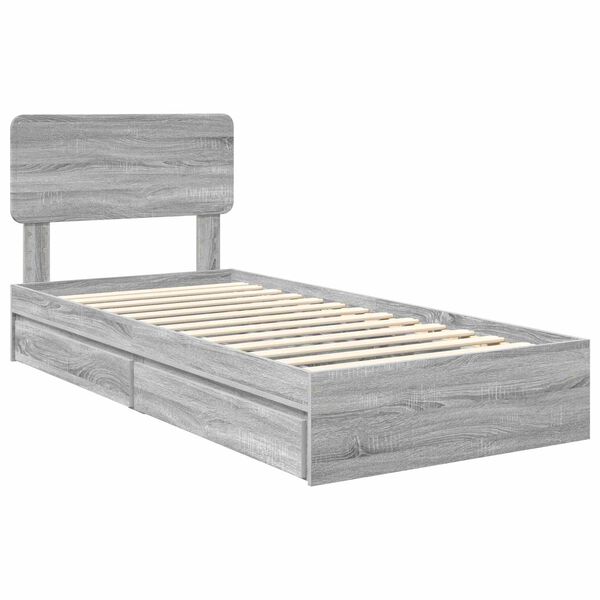 vidaXL Storage Bed Grey Sonoma 100 x 200 cm Engineered Wood