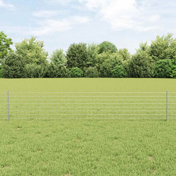 vidaXL Fence with Post Silver 0.4 x 50 m Steel