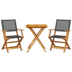 vidaXL 3 Piece Bistro Set Black Poly Rattan and Solid Wood