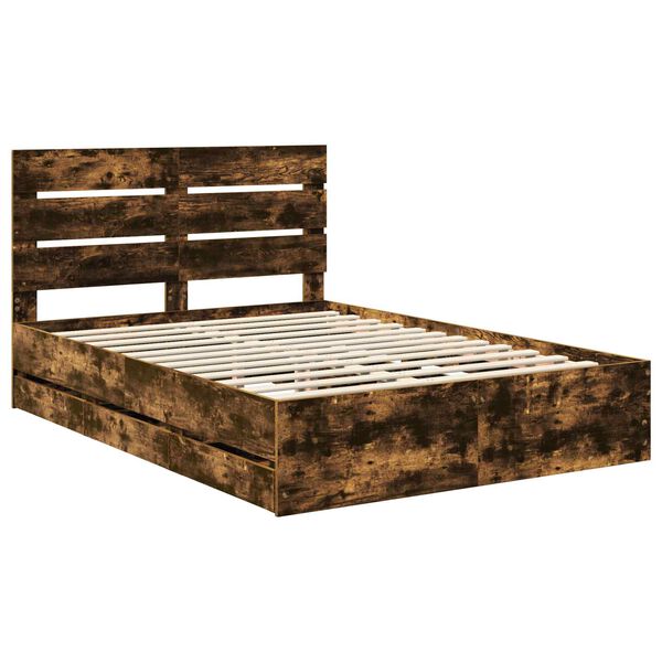 vidaXL Bed Frame with Drawer Smoked Oak 150 x 200 cm Engineer Wood