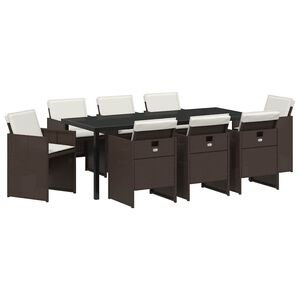 vidaXL Garden Dining Set 9 pcs Brown Poly Rattan