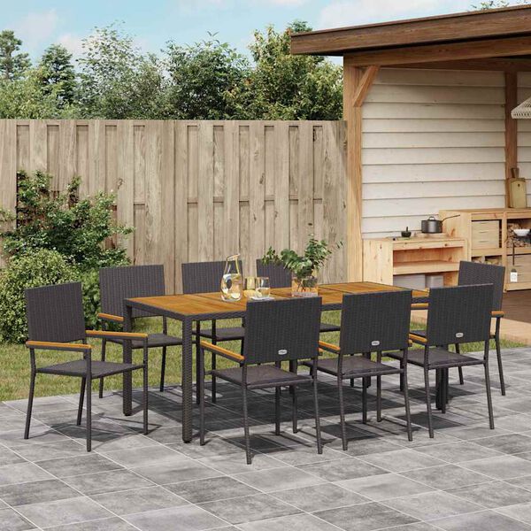 vidaXL Garden Dining Set 9 pcs Black Poly Rattan