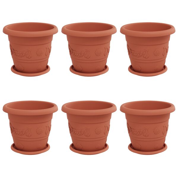 vidaXL Plant Pots 6 pcs Brick Red &Oslash; 26 x 21.5 cm Plastic