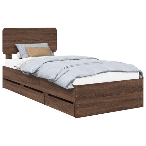 vidaXL Bed Frame with Headboard Brown Oak 100 x 200 cm Engineered Wood