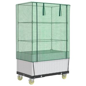 vidaXL Raised Bed with Cover and Wheels Rattan Look 80x50x182 cm