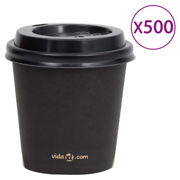 vidaXL Coffee Paper Cups with Lids 120 ml 500 pcs Black