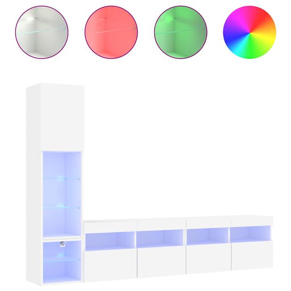 vidaXL 4 Piece TV Wall Units with LED White Engineered Wood