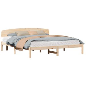 vidaXL Bed Frame with Headboard Natural 200 x 200 cm Solid Pine Wood