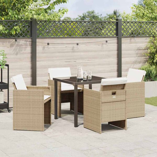 vidaXL Garden Dining Set 5 pcs Beige Poly Rattan