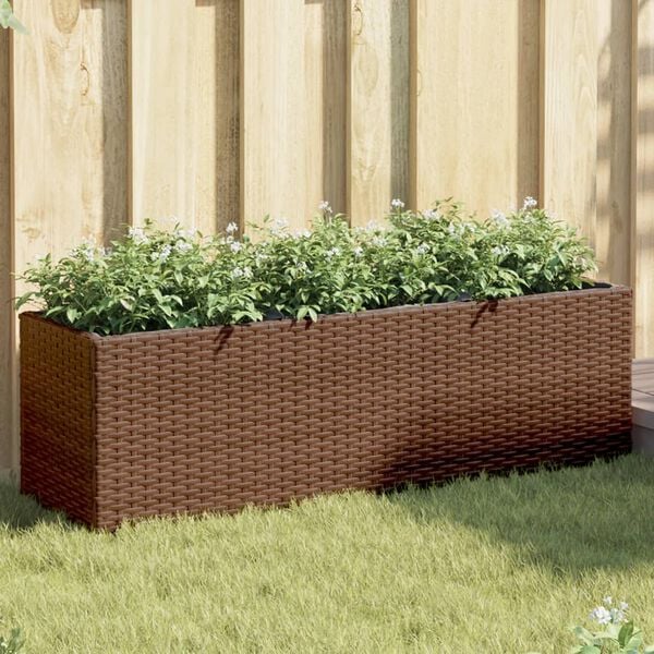 vidaXL Garden Planter with 3 Pots Brown 105x30x32 cm Poly Rattan