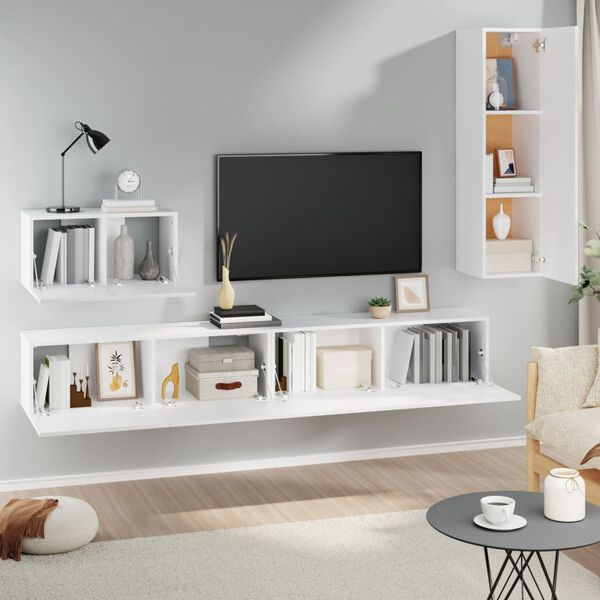 vidaXL 4 Piece TV Cabinet Set White Engineered Wood