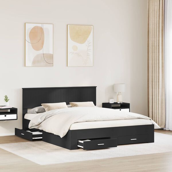 vidaXL Bed Frame with Headboard Black 160 x 200 cm Engineered Wood