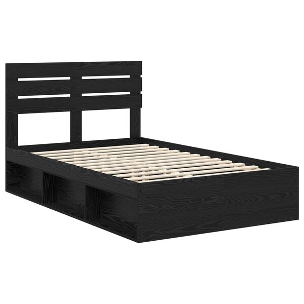 vidaXL Bed Frame with Headboard Black 135 x 190 cm Solid Pine Wood